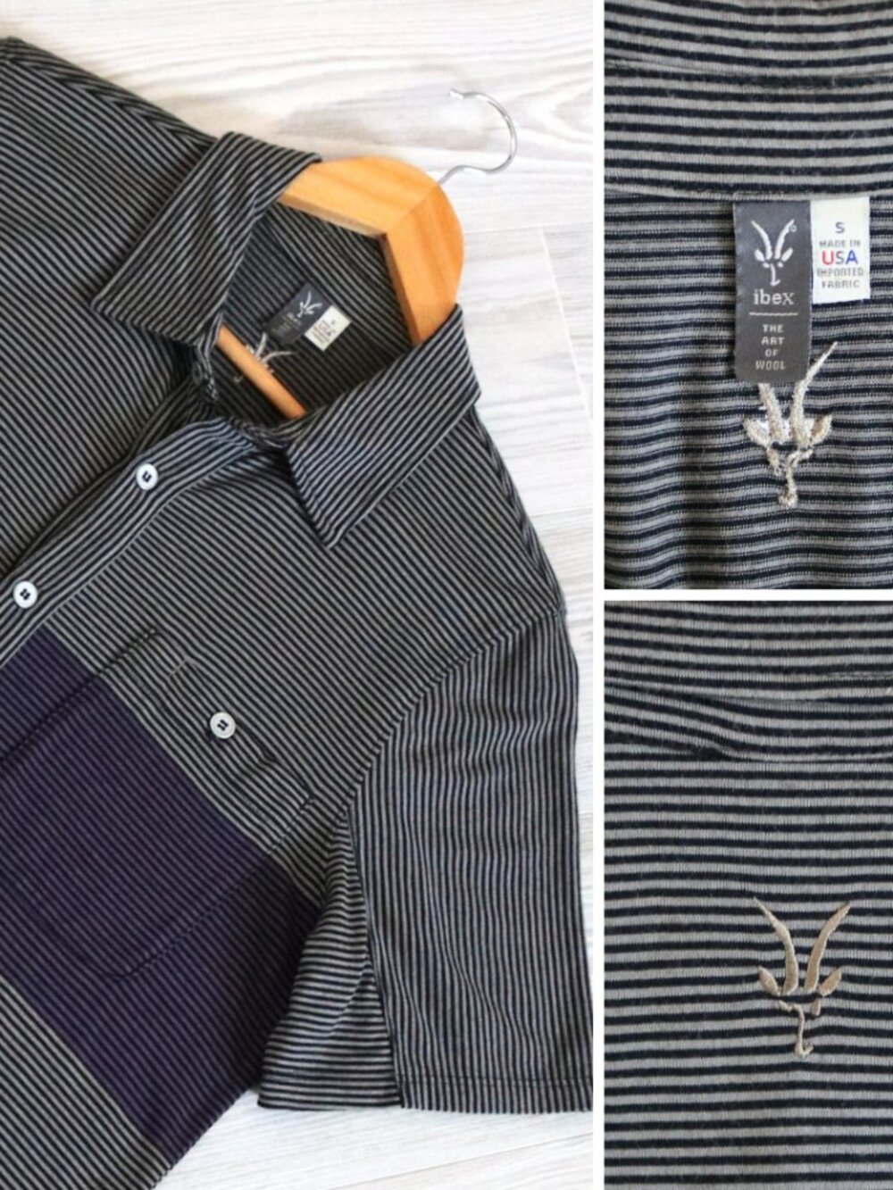 Ibex Shirt Men's Striped 100% Merino Wool Button Up Short Sleeve Soft Size Small